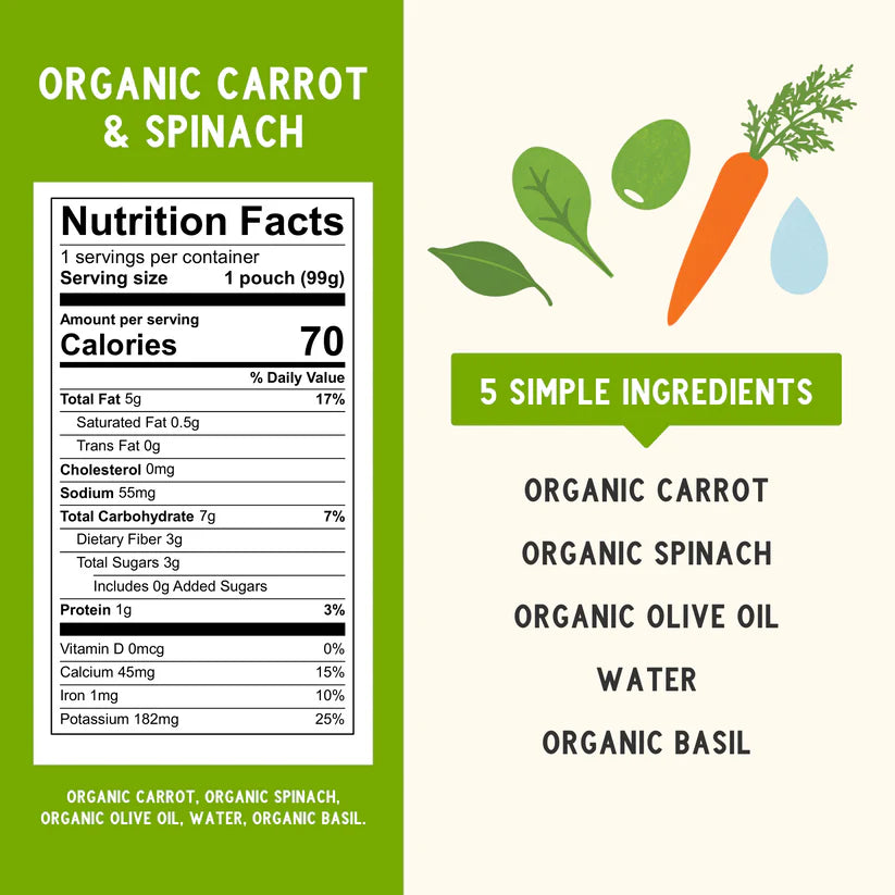 Organic Carrot, Spinach & Basil Veggie Pouch