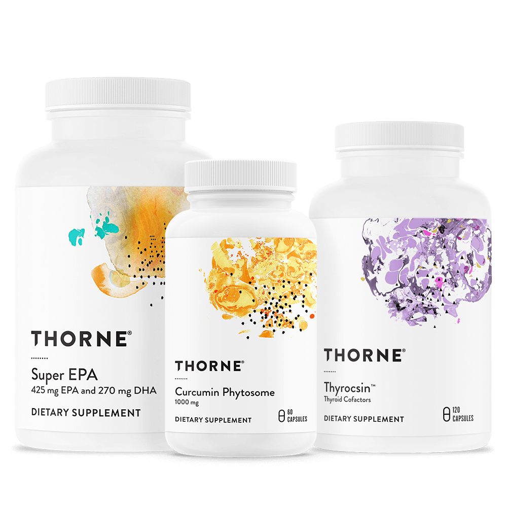 Thorne’s Thyroid Health Bundle contains three supplements that help maintain healthy thyroid function