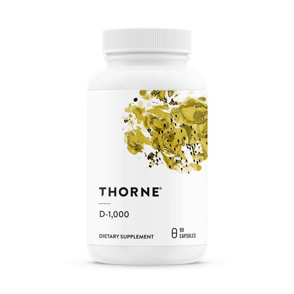 Thorne’s D-1,000 contains 1,000 IU of high-quality vitamin D3