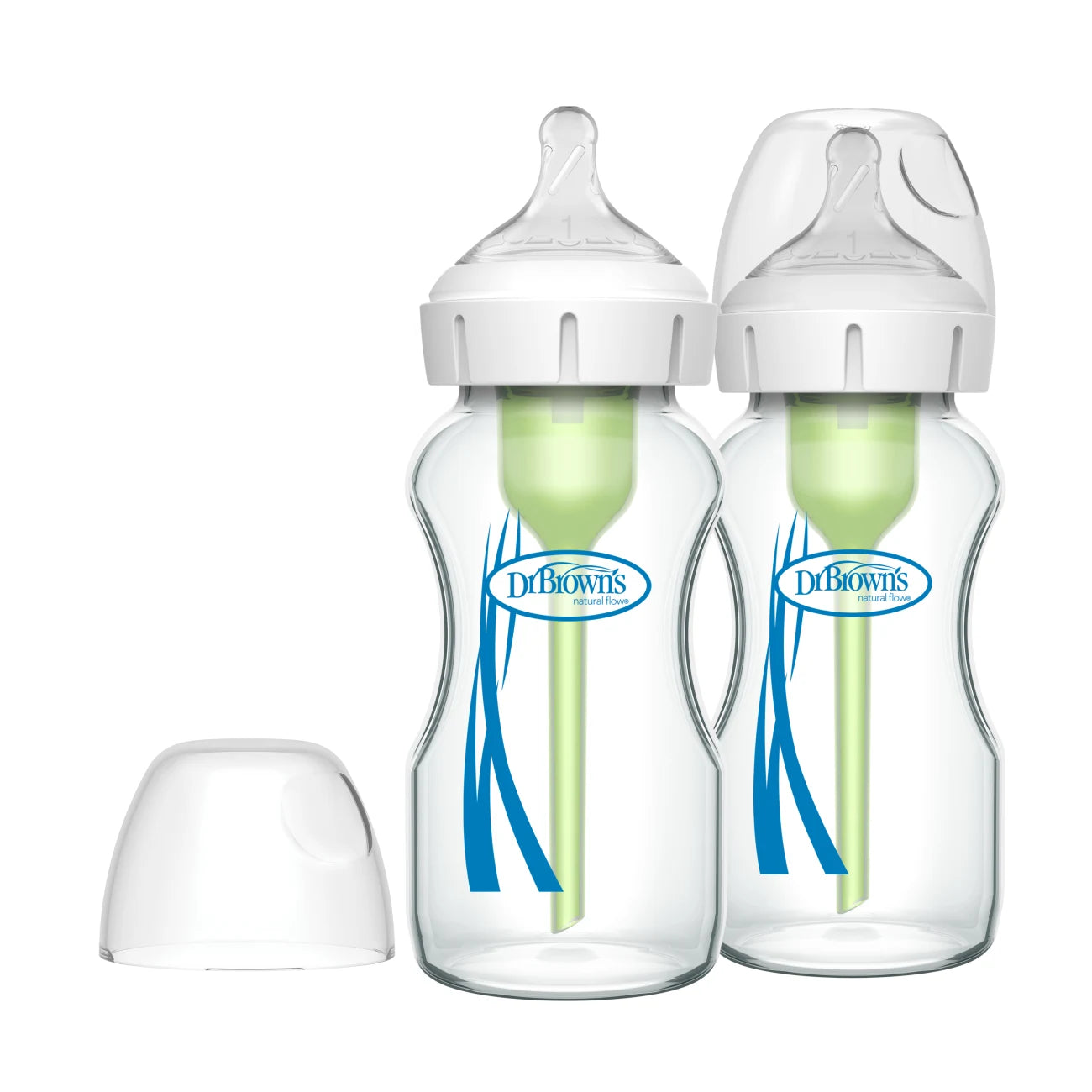 Natural Flow Anti-Colic Options+ Wide-Neck Glass Baby Bottle - Level 1 Slow Flow Nipple