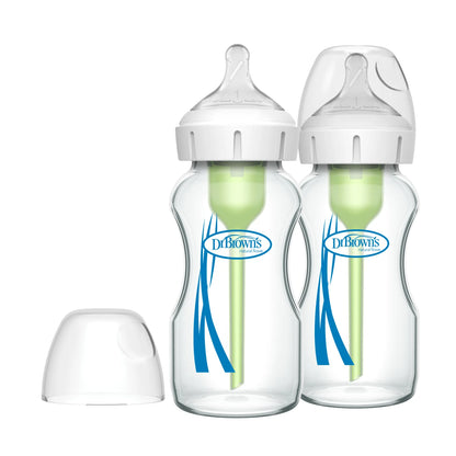 Natural Flow Anti-Colic Options+ Wide-Neck Glass Baby Bottle - Level 1 Slow Flow Nipple