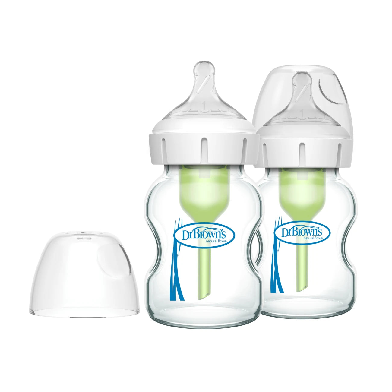 Natural Flow Anti-Colic Options+ Wide-Neck Glass Baby Bottle - Level 1 Slow Flow Nipple