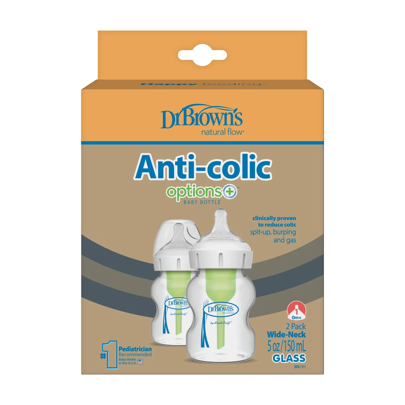 Natural Flow Anti-Colic Options+ Wide-Neck Glass Baby Bottle - Level 1 Slow Flow Nipple