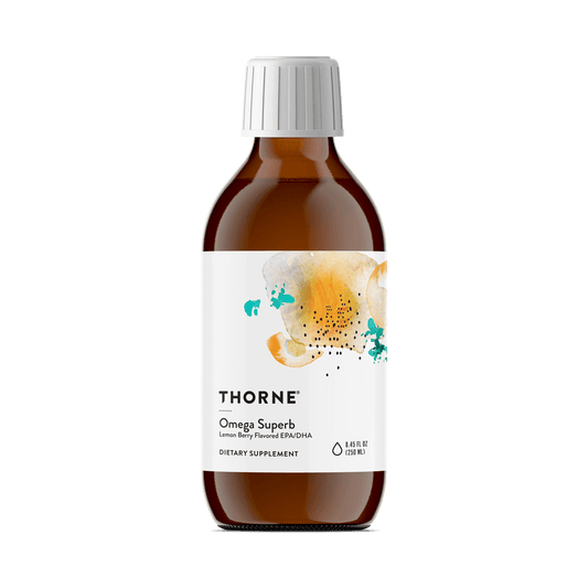 Thorne's Omega Superb offers the benefits of omega-3 fatty acids derived from fish oil