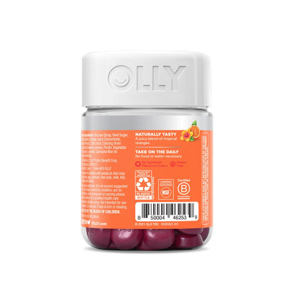 Enjoy tropical citrus-flavored OLLY gummies to promote hair growth, reduce split ends, and improve scalp health