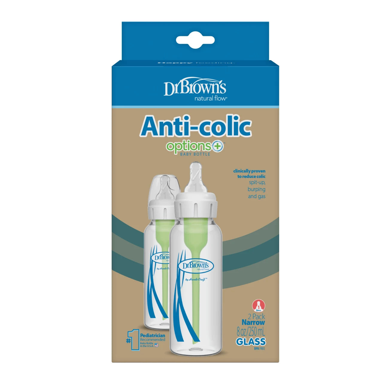 Glass Baby Bottle Natural Flow® Anti-Colic Options+™ with Level 1 Slow Flow Nipple